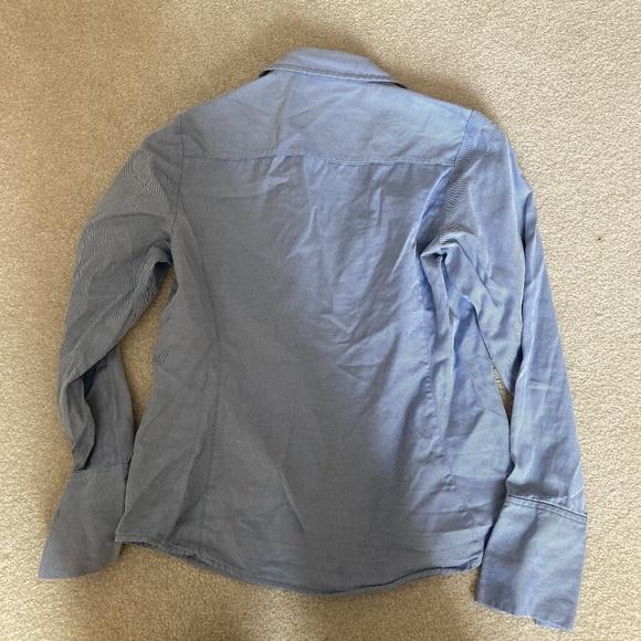 Ann taylor womens 0 button front blouse blue pinst - Picture 2 of 4